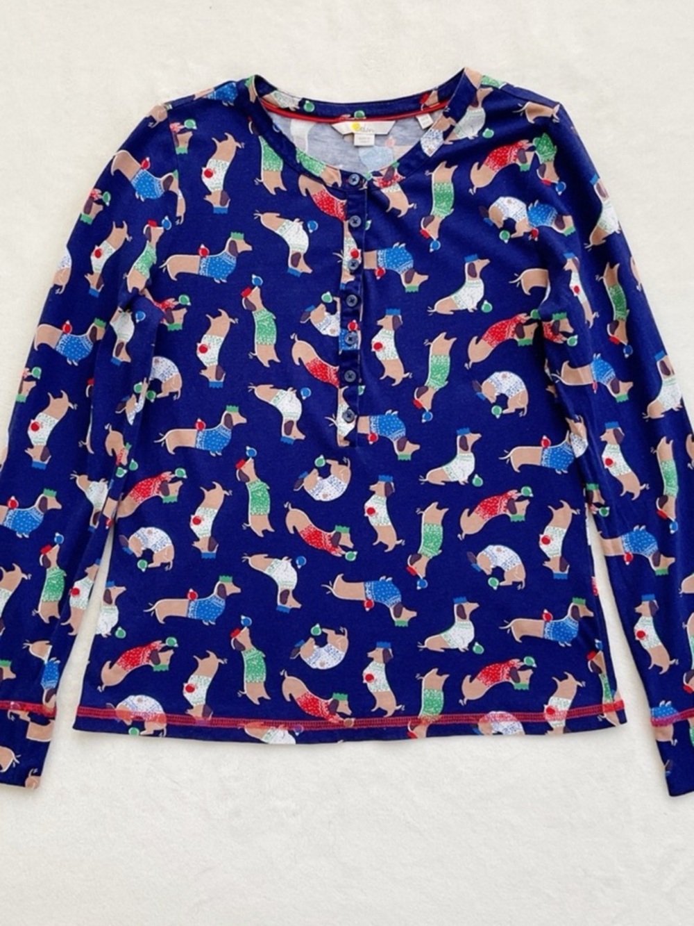 Boden Dachshund Dog Print Pajama Top Navy Modal Cotton Size 6